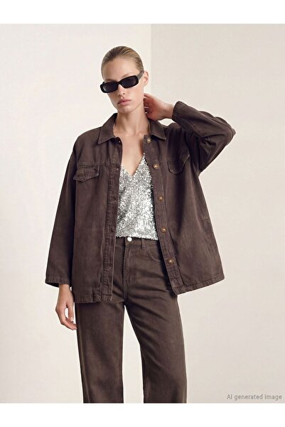 LC Waikiki LCW Jeans Gömlek Yaka Kadın Jean Ceket