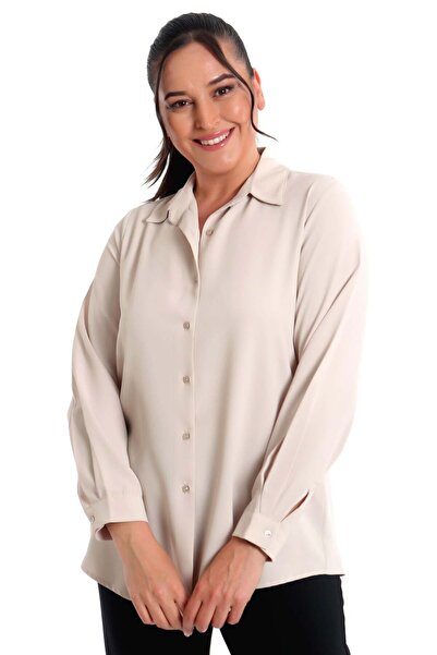Metpoint Plus Mode Large Size Basic Beige Shirt