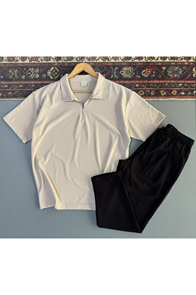 blucombin Men's Ottoman Ribbed T-Shirt and Linen Trousers 2-Piece Combination