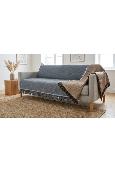 Mujo Home Collection Sofa Cover Double-Sided 100% Organic 4-Layer Muslin Tass...