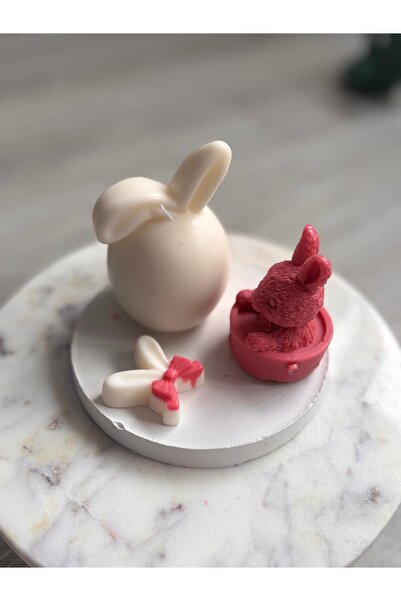 Roots&Flame Roots & Flame - White Easter Bunny Candle + Red Rabbit Decoration...