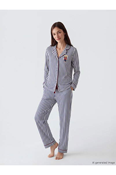 LC Waikiki Rmz Gi̇yi̇m Farkiyla Bear Teddy Printed Women's Pajama Set