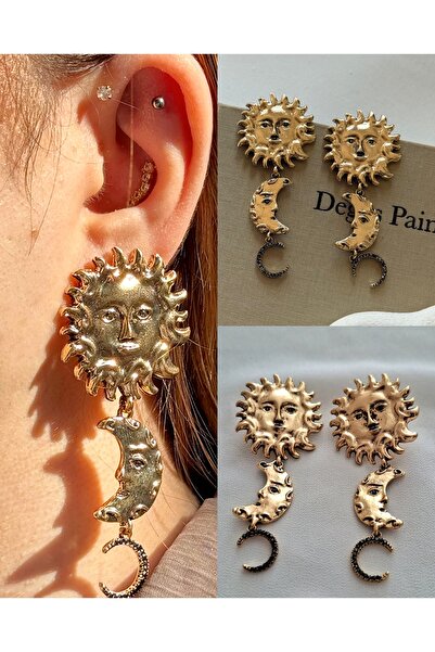 MATCHAMUSE Vip Vintage Sun and Moon Gold Earrings