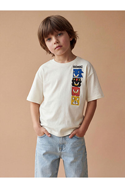 LC Waikiki تي شيرت للأولاد مطبوع باللون البيج سونيك