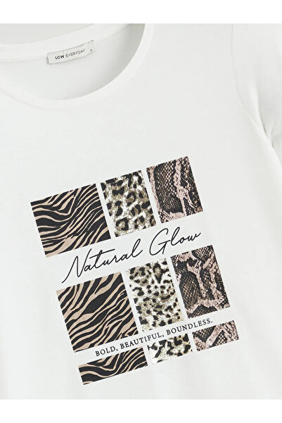 LC Waikiki Ecru Crew Neck Printed Women's T-Shirt