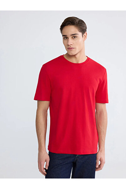 LC Waikiki Red Crew Neck Combed Cotton Men's T-Shirt
