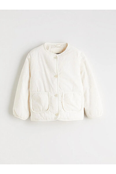 LC Waikiki Εκρού Φλοράλ Κοριτσίστικο Παλτό