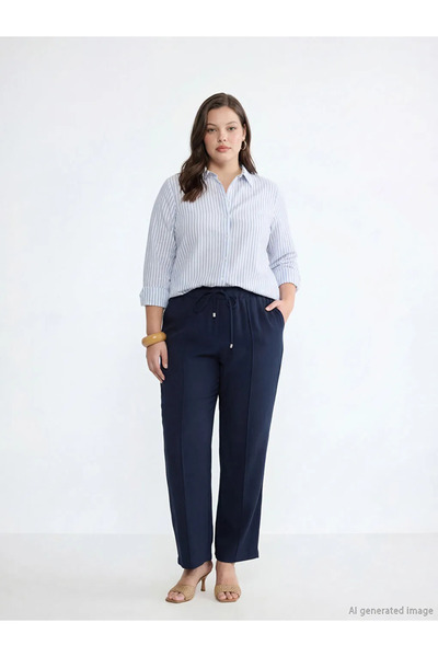 LC Waikiki Γυναικείο παντελόνι με ελαστική μέση σε μπλε ναυτικό χρώμα