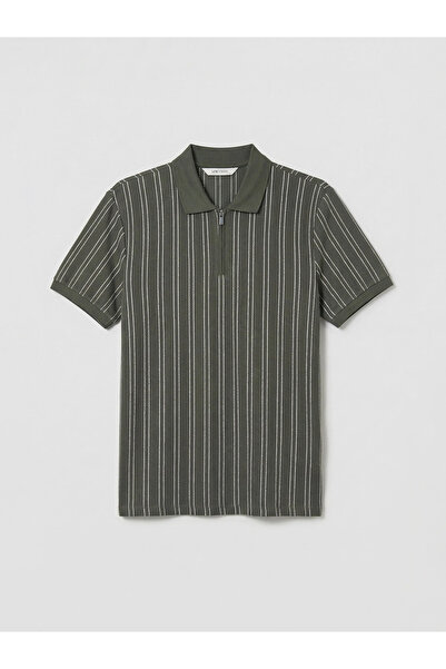 LC Waikiki Green Polo Collar Striped Men's T-Shirt