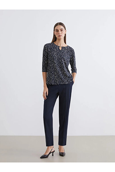 LC Waikiki Navy Blue Elastic Waist Stitching Detailed Women's Trousers