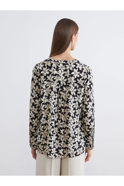 LC Waikiki Black Mock Neck Floral Blouse