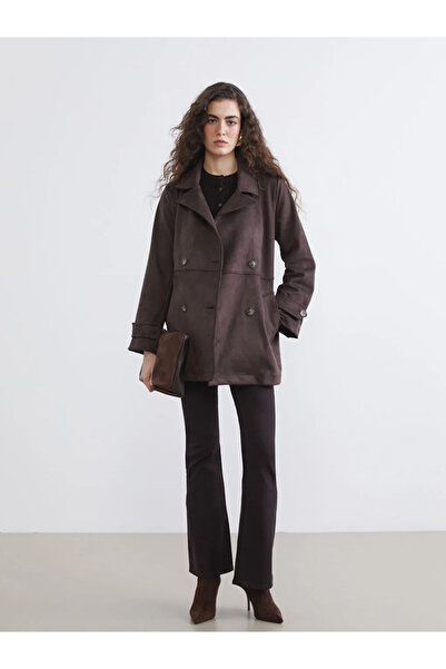 LC Waikiki Brown Double Breasted Collar Oversize Women's Trench Coat