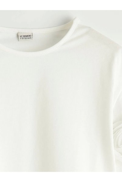 LC Waikiki Ecru Crew Neck Embroidered Girl's T-Shirt