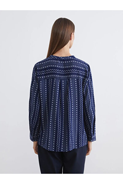 LC Waikiki Navy Blue Collar Patterned Blouse