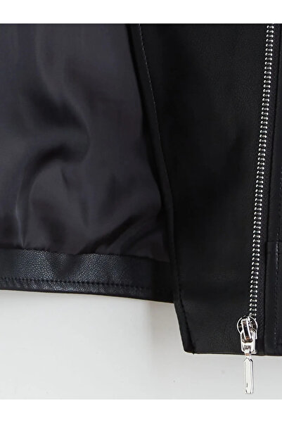 LC Waikiki Μαύρο δερμάτινο παλτό για κορίτσια