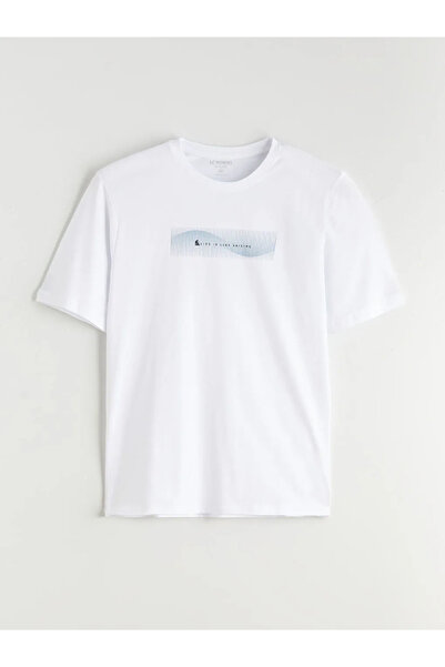 LC Waikiki White Crew Neck Printed Combed Cotton Men's T-Shirt