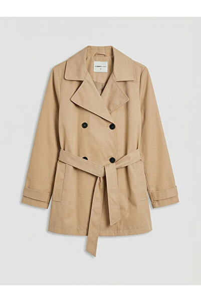 LC Waikiki Beige Double Breasted Collar Women's Trench Coat