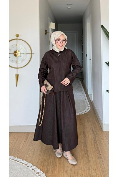 MİREL STORE Aura Women's Zippered Jeans Denim 2-Piece Set Jacket Skirt