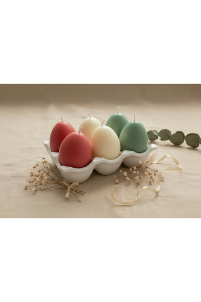 Claren Candles Ceramic Egg Holder Set + 6 Egg Candles – Handmade Soy Wax, Eas...