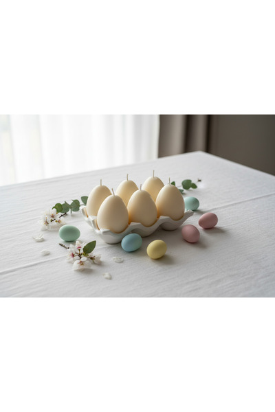 Claren Candles Ceramic Egg Holder Set + 6 Egg Candles – Handmade Soy Wax, Eas...