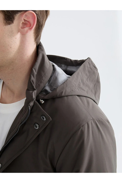 LC Waikiki Khaki Standard Fit Hooded Men's Coat