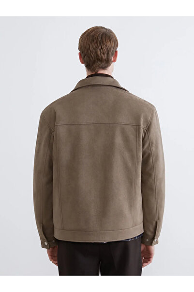 LC Waikiki Beige Standard Fit Shirt Collar Suede Men's Coat