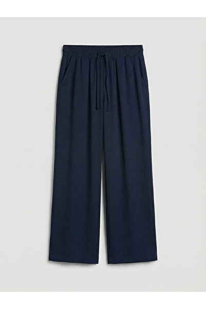 LC Waikiki Navy Blue Women's Wide Leg Pants with Elastic Waist