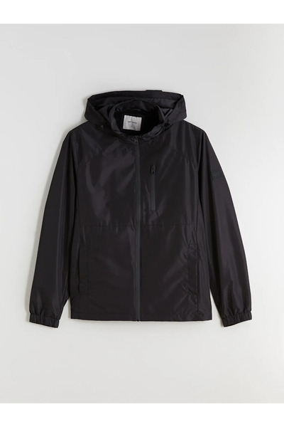 LC Waikiki Μαύρο ανδρικό αδιάβροχο με κουκούλα τυπικής εφαρμογής