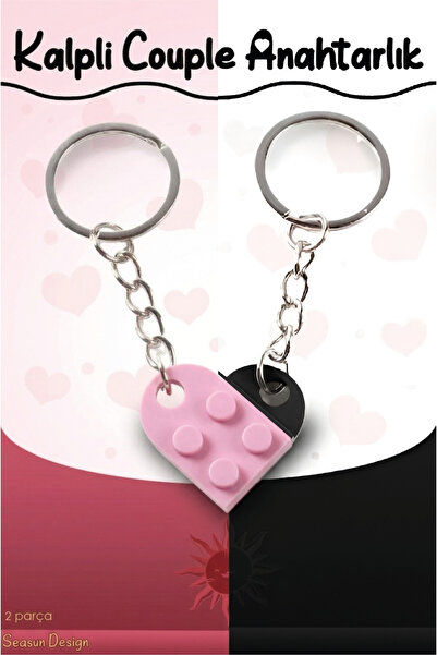 SeaSun Design LEGO Kalpli Couple Anahtarlık - 2 Parça - Pembe & Siyah & Kırmızı