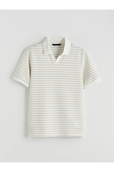 LC Waikiki Μπεζ μπλουζάκι με γιακά πόλο και ρίγες