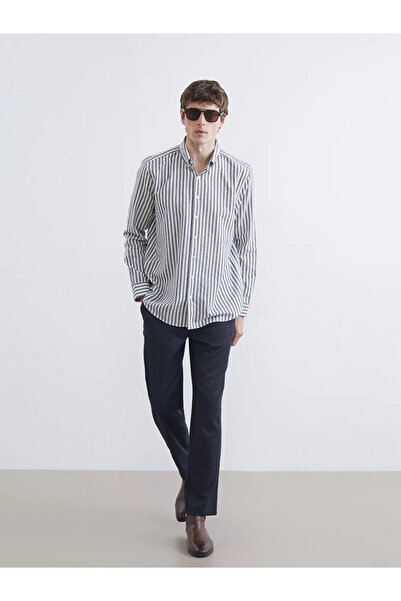 LC Waikiki Ανδρικό πουκάμισο Oxford με ρίγες σε μπλε ναυτικό χρώμα κανονικής ...