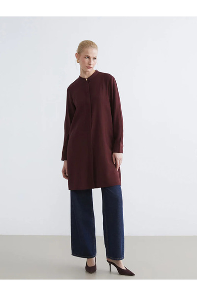 LC Waikiki Καφέ γυναικείο πουκάμισο τουνίκ με υφή και γιακά