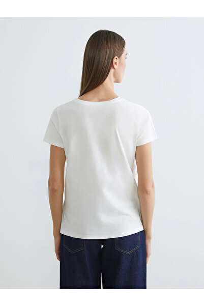 LC Waikiki Ecru Crew Neck Printed Women's T-Shirt