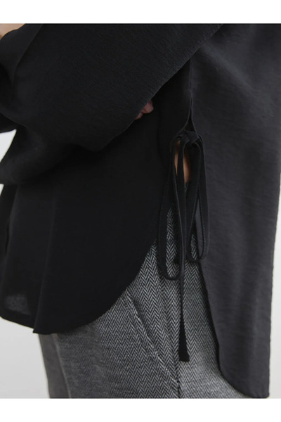 LC Waikiki Μαύρο γυναικείο πουκάμισο με λεπτομέρεια δεσίματος