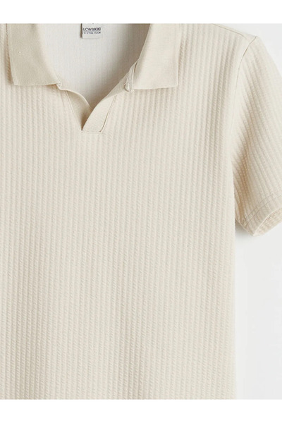 LC Waikiki Beige Polo Neck Textured Boy's T-Shirt