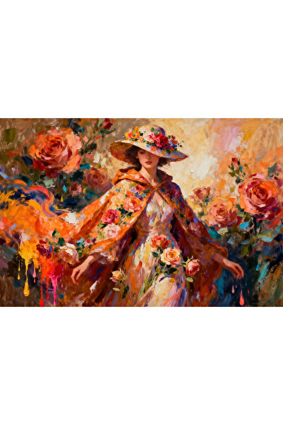 VeliumCraft Tablou Canvas Dansul florilor feminin 2, 90x60cm, stil pictura