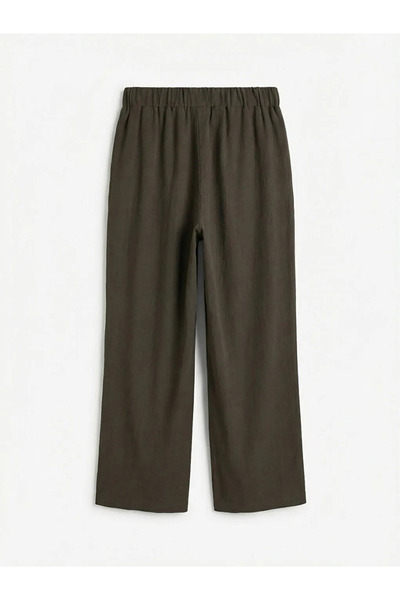 LC Waikiki Χακί ελαστικό στη μέση, υφή με φαρδύ πόδι, γυναικείο παντελόνι