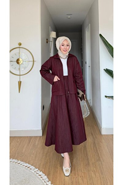 MİREL STORE طقم جاكيت وتنورة من قماش الدنيم بسحّاب للنساء من AURA مكون من قطعتين