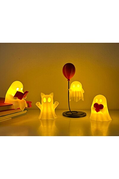 Home Hayalet Seti 4'lü Balonlu Kalp Kedi Kitap Okuyan Hayalet - Devrilmeyen G...