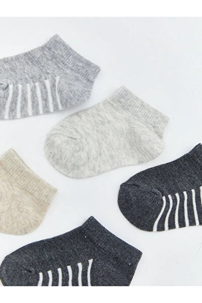 LC Waikiki Gray Striped Boys' Booties Socks, Pack of 5