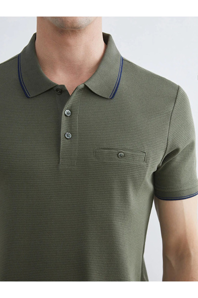 LC Waikiki Khaki Polo Collar Men's Textured T-Shirt