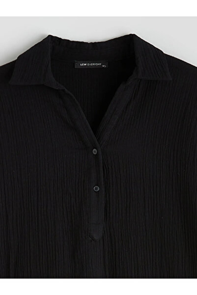 LC Waikiki Μαύρο φόρεμα μουσελίνας με υφή που κερδίζει την εντονότητα της σιλ...