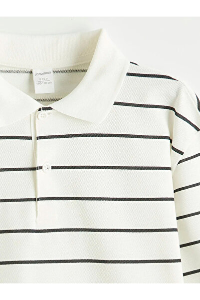 LC Waikiki Beige Polo Collar Striped Boys' T-Shirt