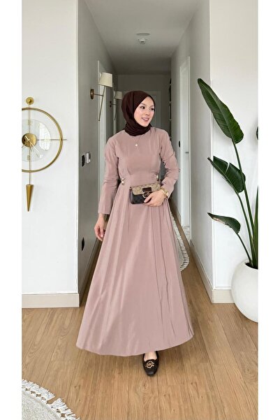 MİREL STORE New Season Iconic Gold Brooch Belted Modal Dress