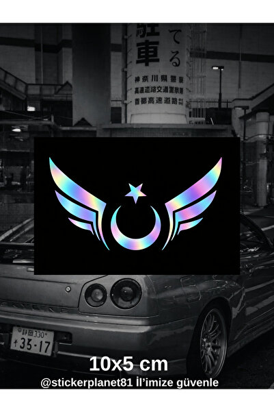 AlpiLeo Motosiklet Kask Yan Depo Stickerı - Türk Bayrağı Ay Yıldız Kanatlı Ho...