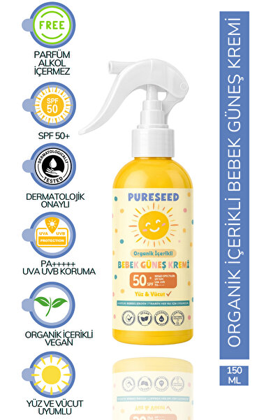 PURESEED NATURAL ORGANİK İÇERİKLİ BEBEK GÜNEŞ KREMİ ÇOK YÜKSEK KORUMA SPF 50+