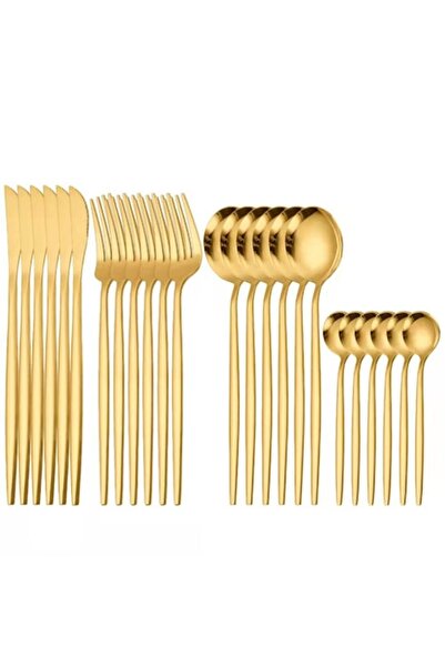 Trendily 24-Piece Gold Stainless Steel Cutlery Set for 6 People