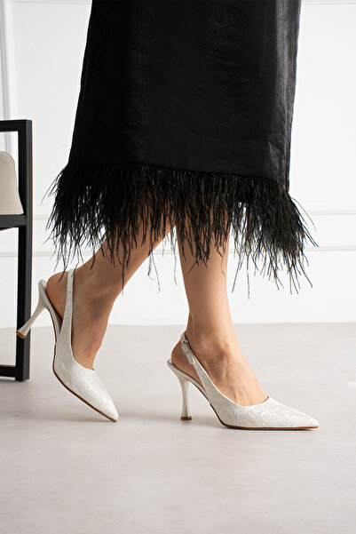 senin shoes SEİKA Dantel Detaylı Sivri Burun Kadın Topuklu Ayakkabı