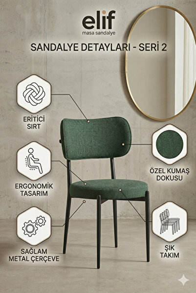 ELİF SANDALYE Round Sandalye – Modern Ergonomik Tasarım,Kumaş Döşemeli,Metal ...