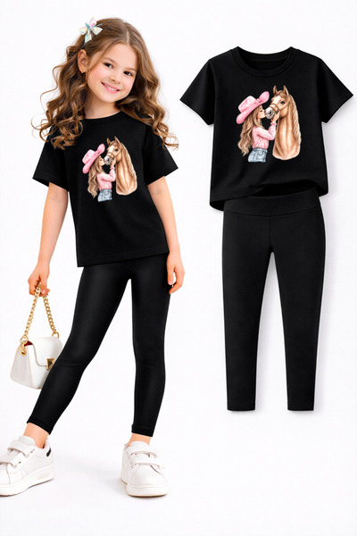 genosha طقم بنطلون ضيق وتي شيرت للفتيات/ مجموعة الأم والابنة